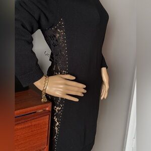 Valentino Black Wool and Cashmere Dress with Lace Detail